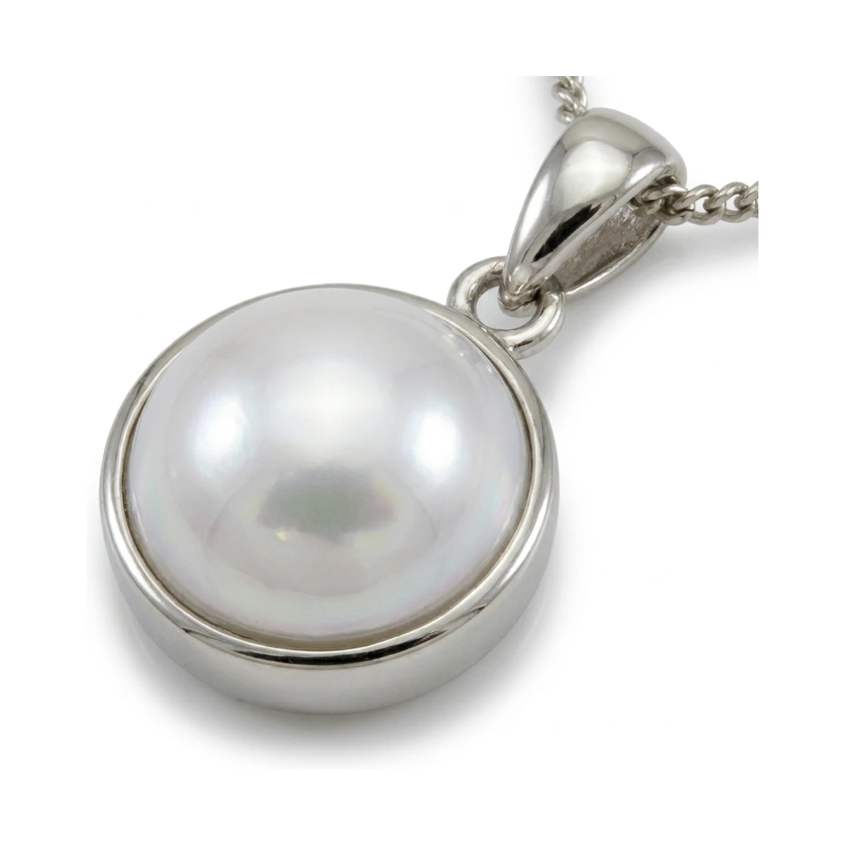 Freshwater Pearl Simple Circular Design Pendant  |  9ct White Gold