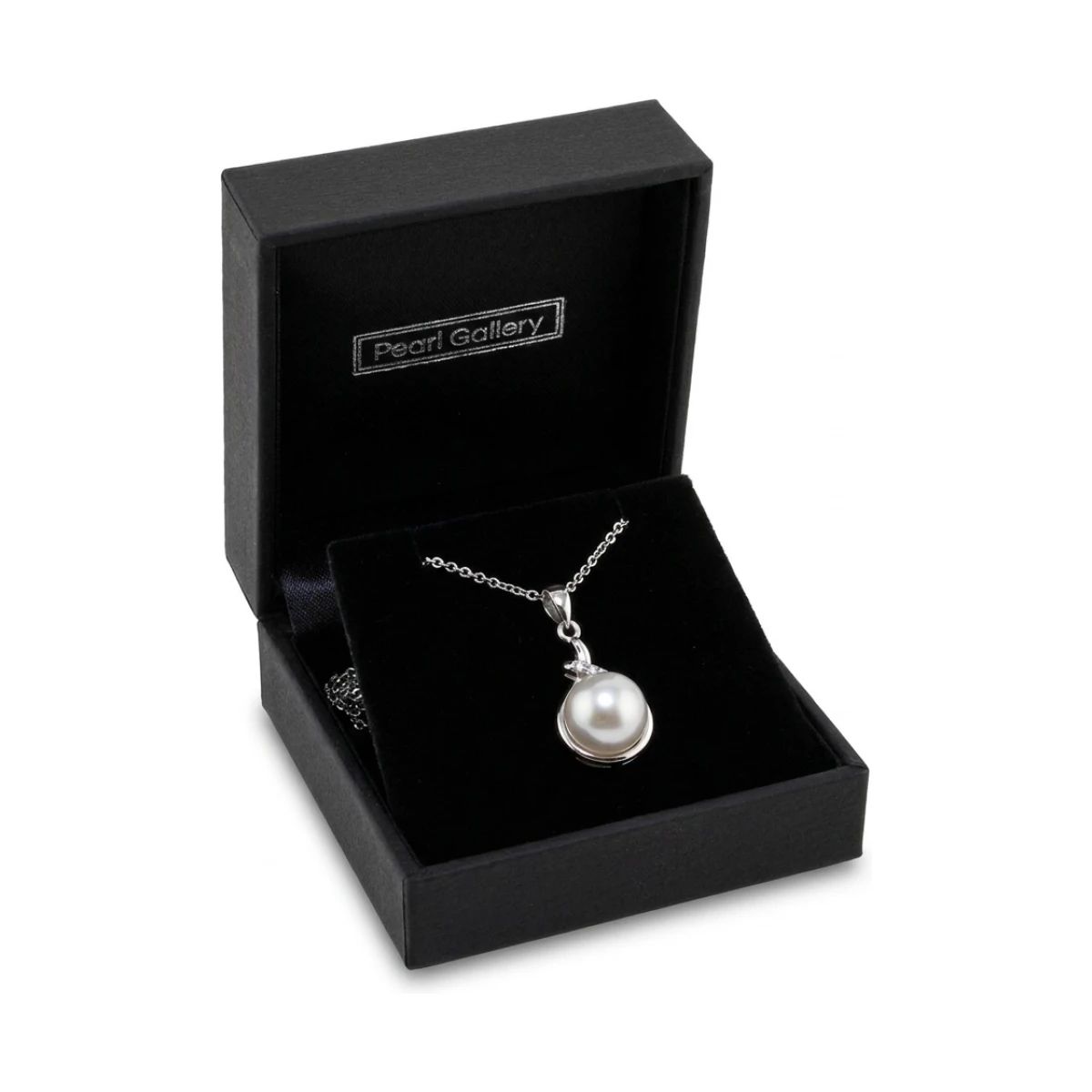 Freshwater Pearl & Diamond Cross-Over Loop Design Pendant  |  9ct White Gold