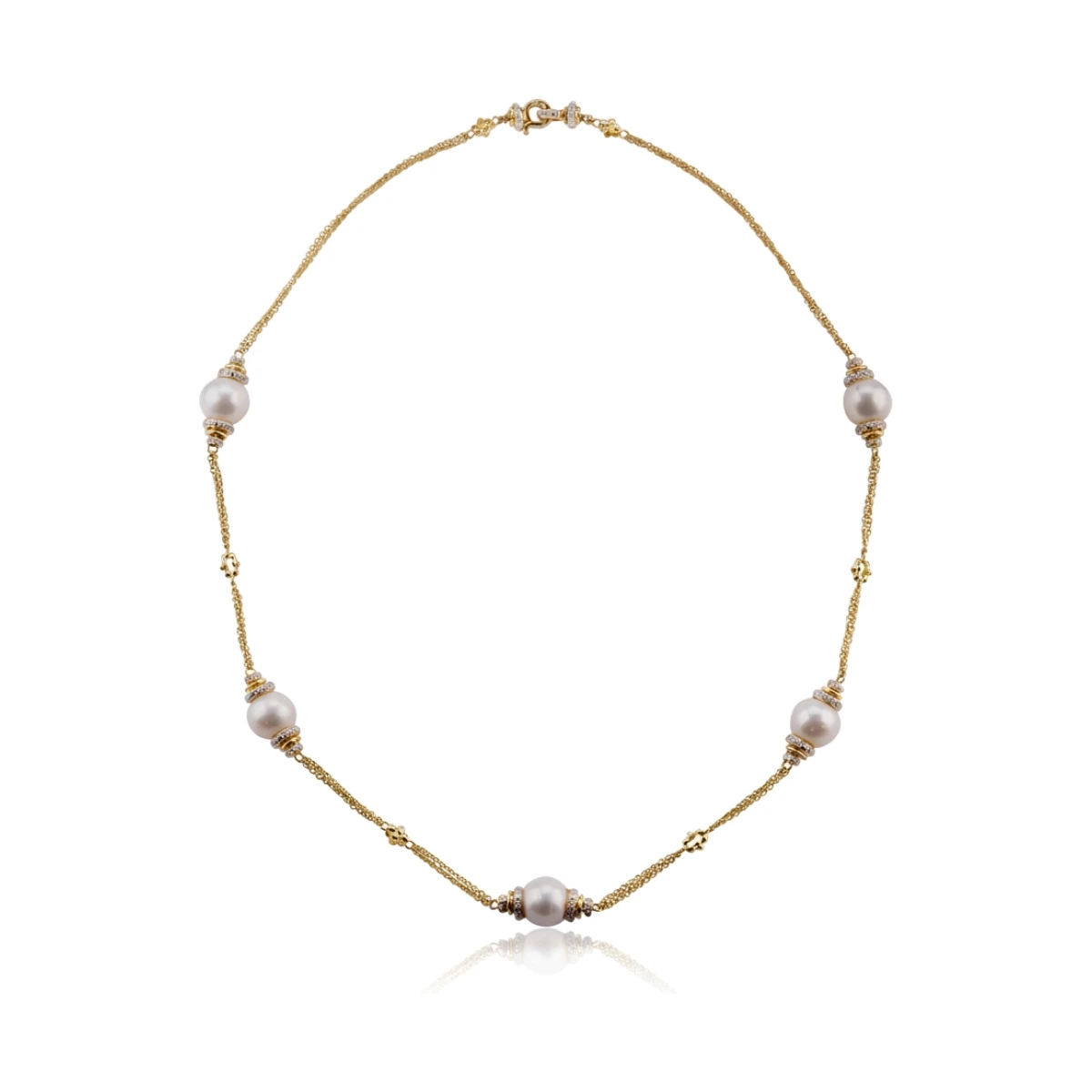 Freshwater Pearl & Diamond Triple Chain "Mary Berry" Necklace | 18ct Yellow gold 