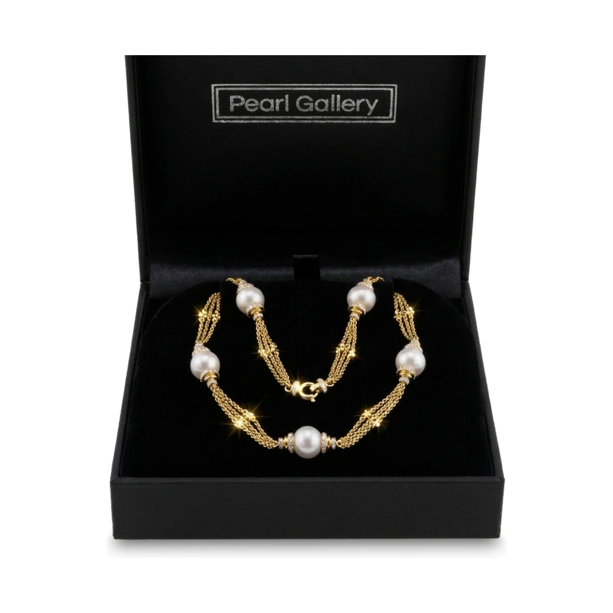 Freshwater Pearl & Diamond Triple Chain "Mary Berry" Necklace | 18ct Yellow gold 