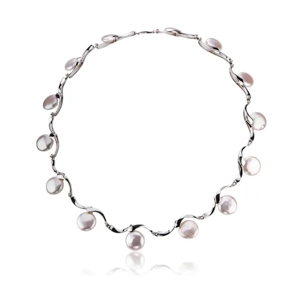 Contemporary Freshwater Pearl & Diamond Collar Necklace | 14ct White Gold