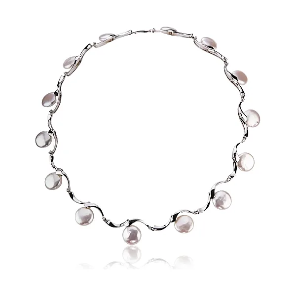 Contemporary Freshwater Pearl & Diamond Collar Necklace | 14ct White Gold