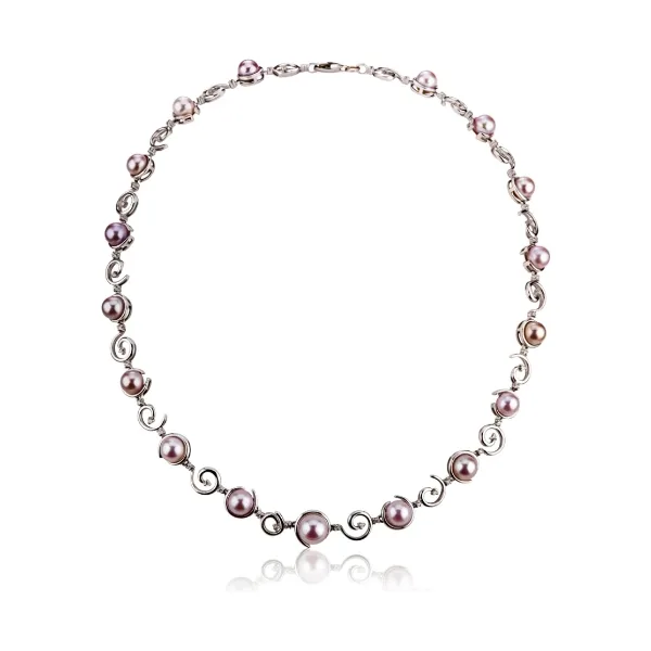Natural Colour Freshwater Pearl & Diamond Contemporary Necklace | 18ct White Gold