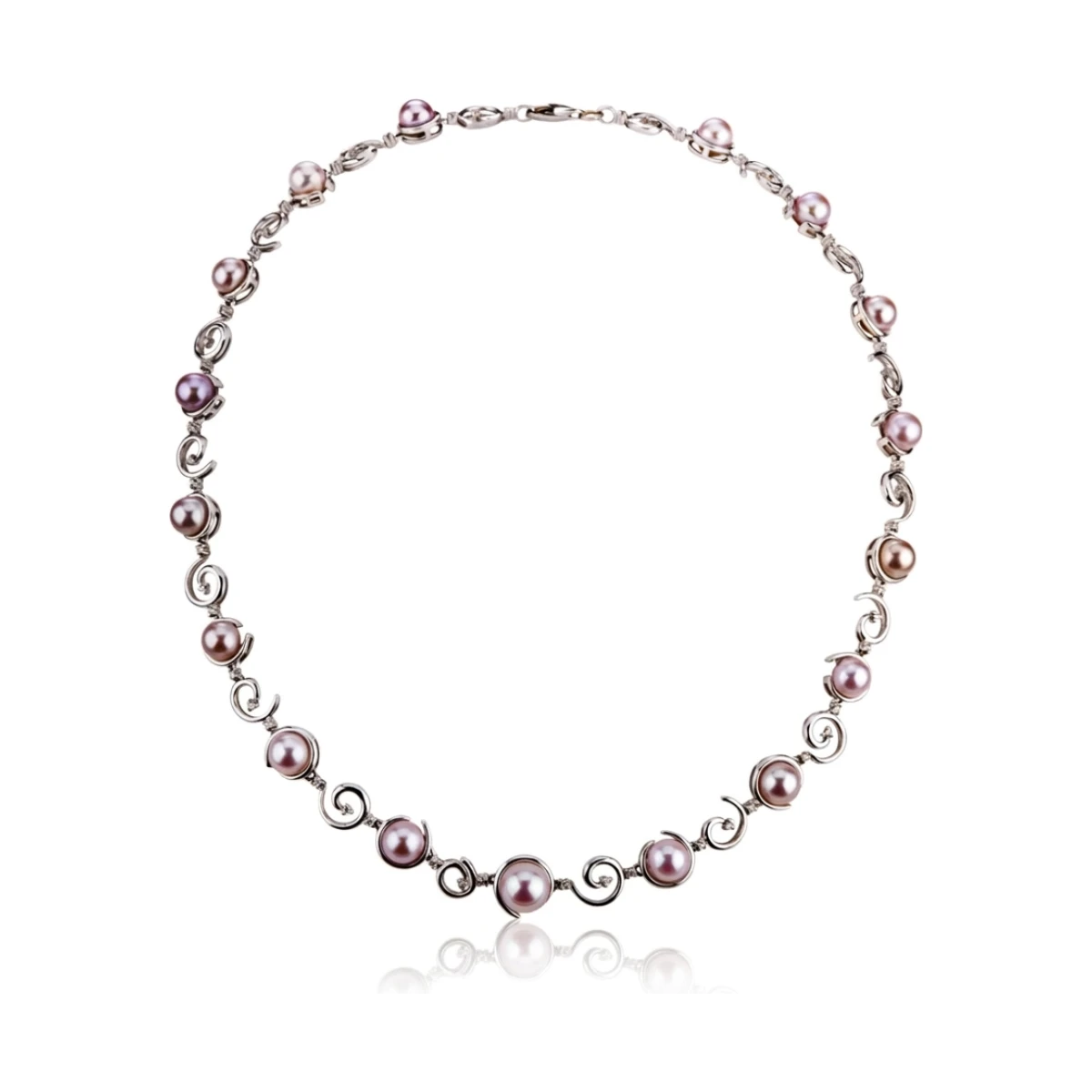 Natural Colour Freshwater Pearl & Diamond Contemporary Necklace | 18ct White Gold