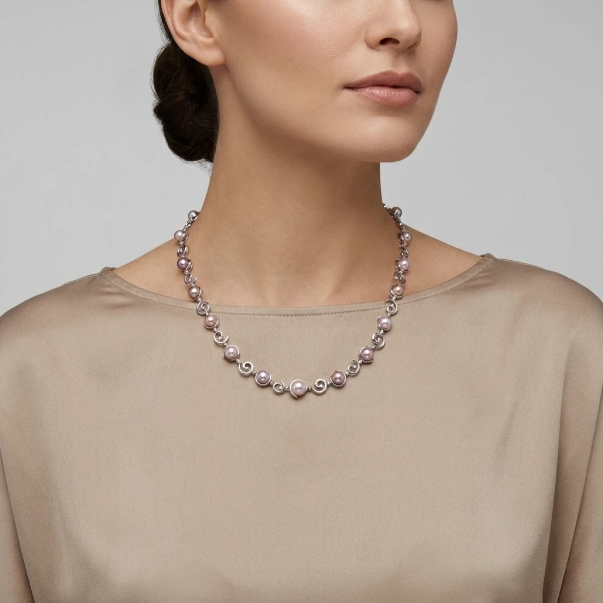 Natural Colour Freshwater Pearl & Diamond Contemporary Necklace | 18ct White Gold