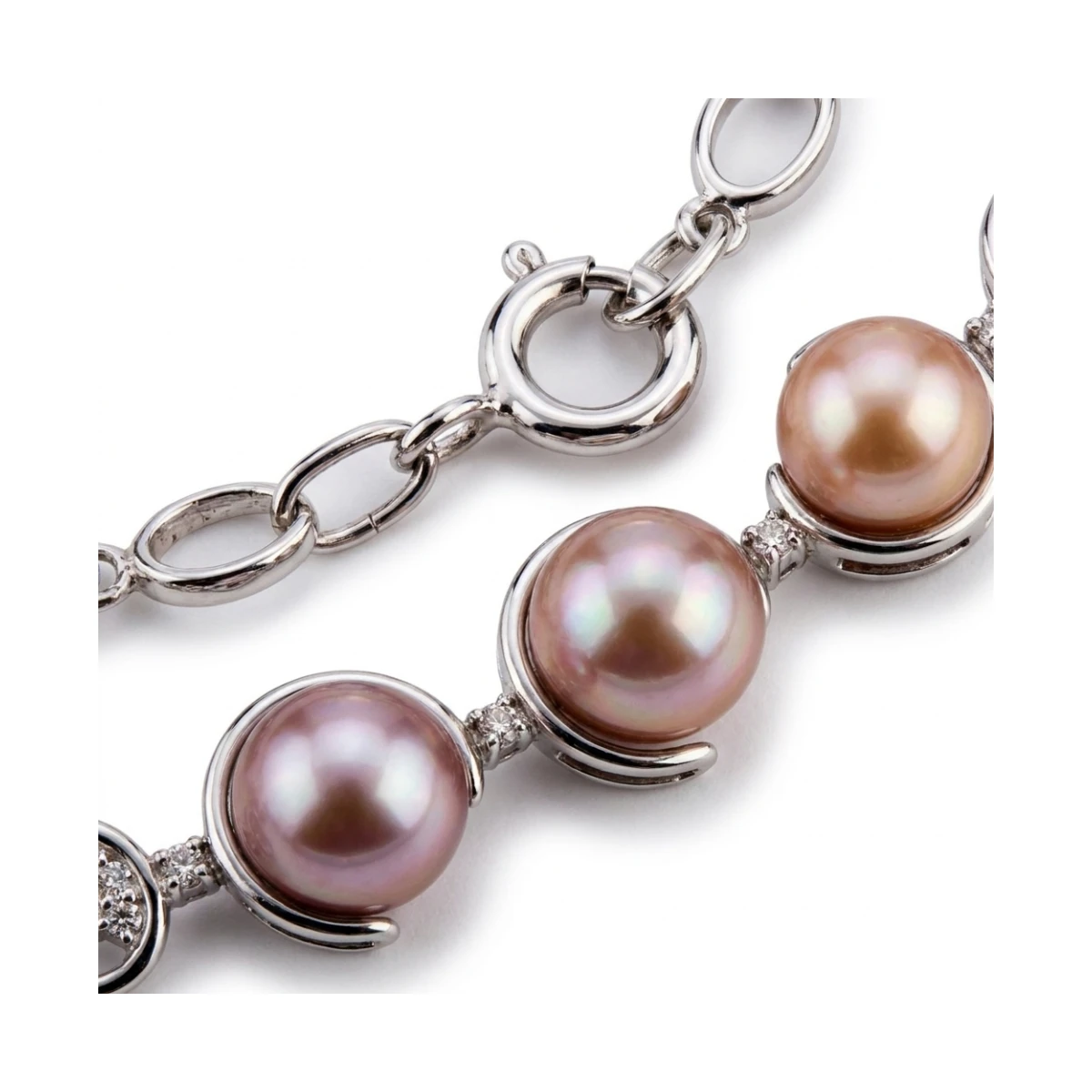 Natural Colour Freshwater Pearl & Diamond Contemporary Necklace | 18ct White Gold