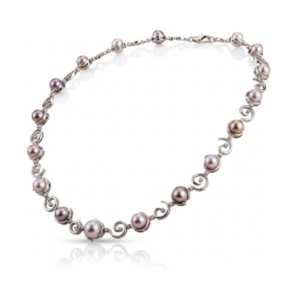 Natural Colour Freshwater Pearl & Diamond Contemporary Necklace | 18ct White Gold