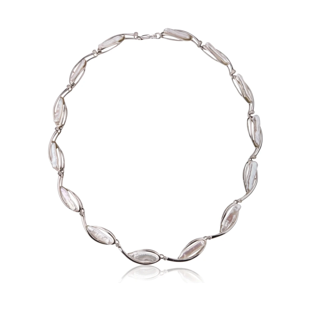 Freshwater Biwa Pearl & Diamond Collar Necklace | 14ct White Gold