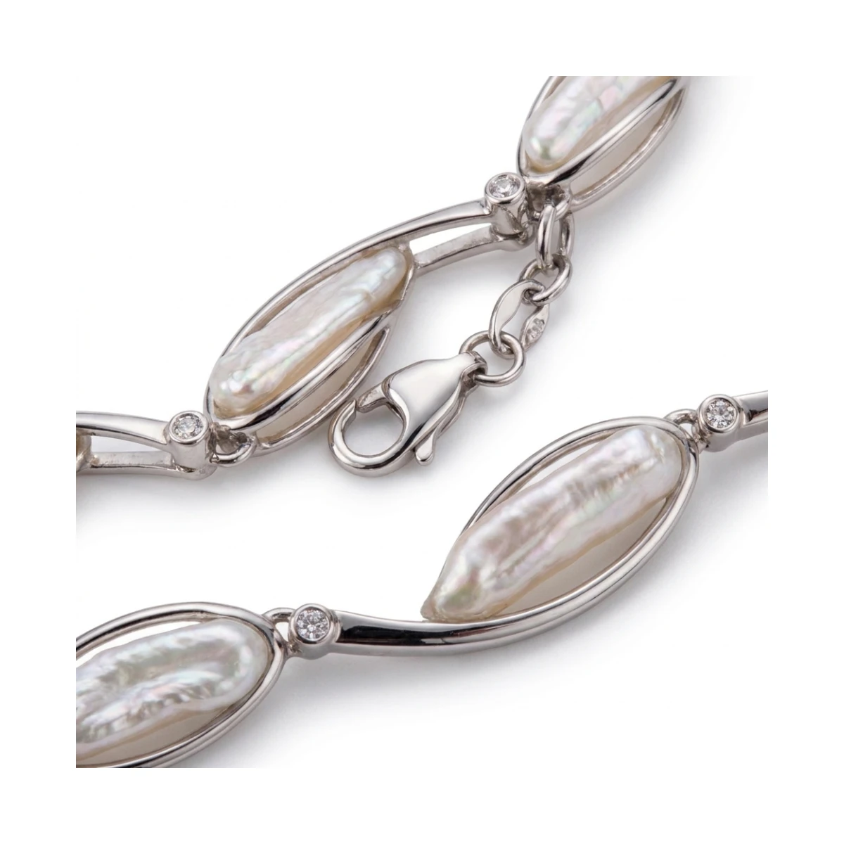 Freshwater Biwa Pearl & Diamond Collar Necklace | 14ct White Gold