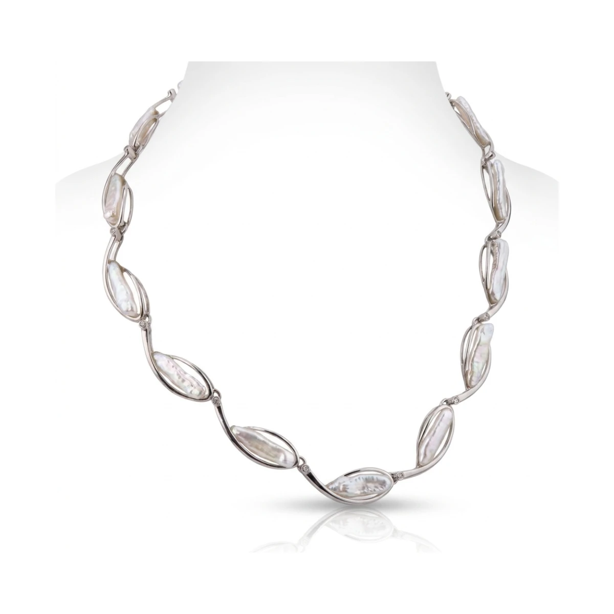 Freshwater Biwa Pearl & Diamond Collar Necklace | 14ct White Gold