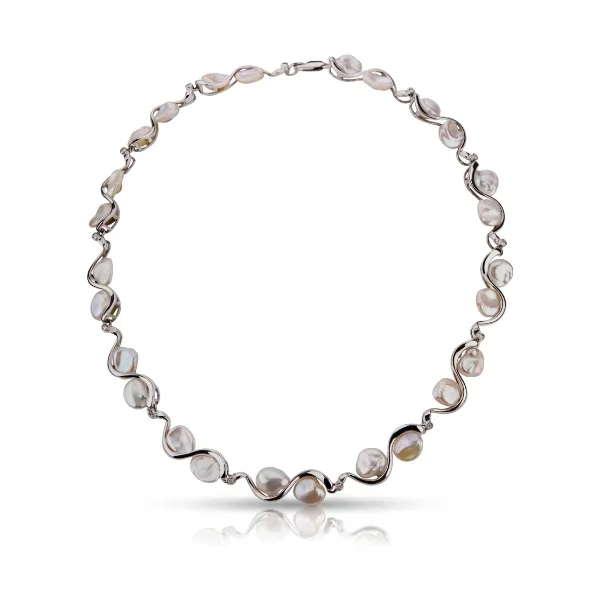 Freshwater Keshi Pearl & Diamond Collar Necklace | 14ct White Gold