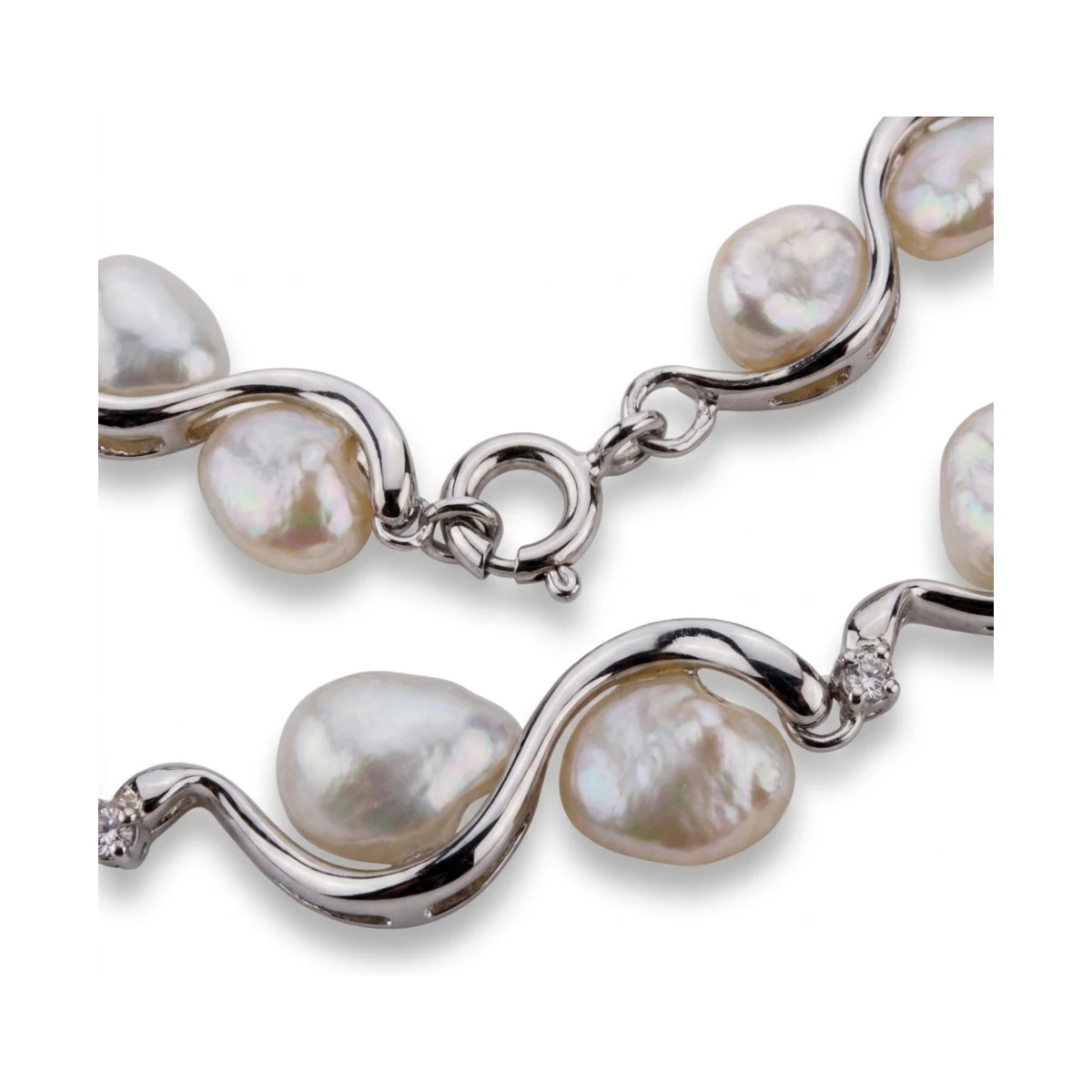 Freshwater Keshi Pearl & Diamond Collar Necklace | 14ct White Gold