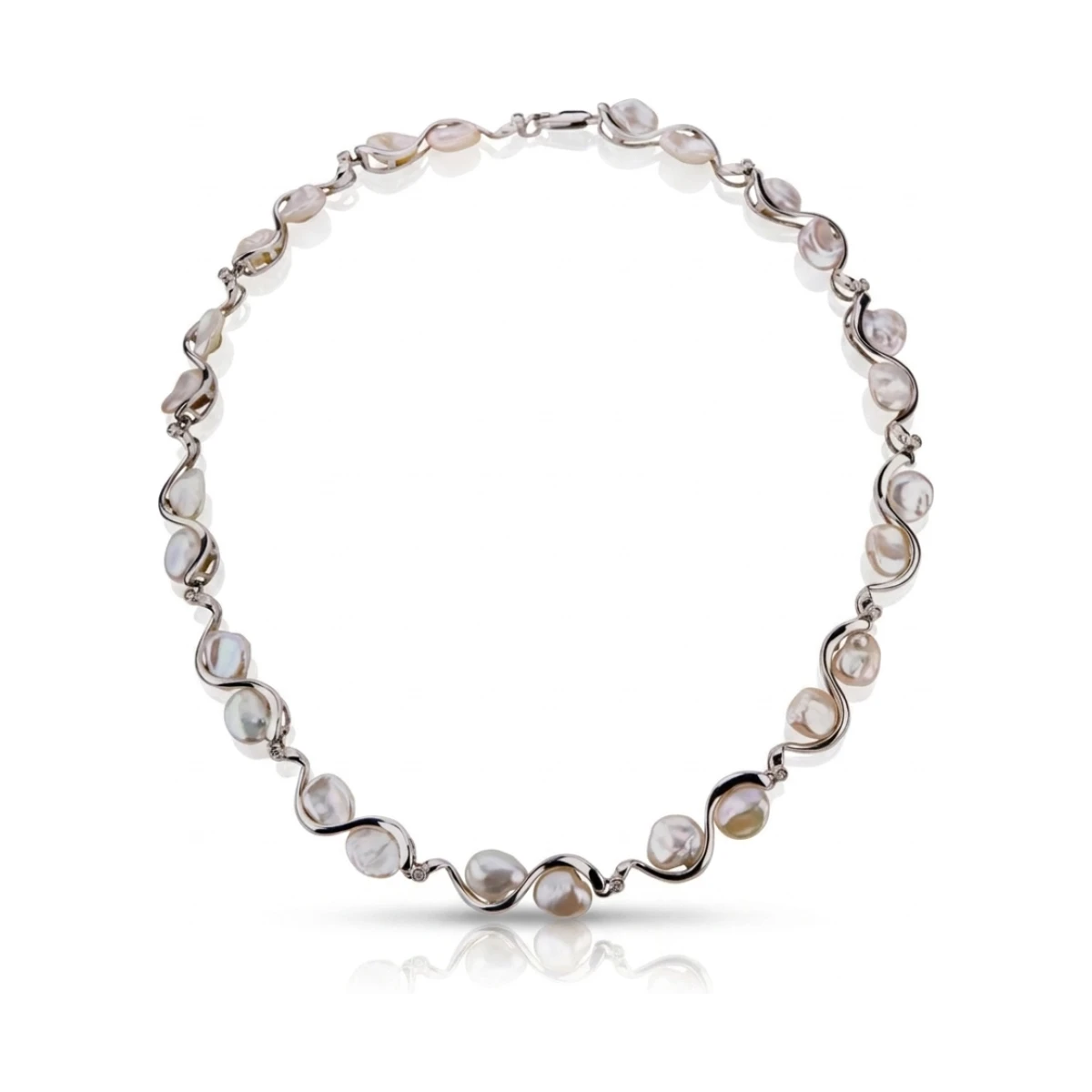 Freshwater Keshi Pearl & Diamond Collar Necklace | 14ct White Gold