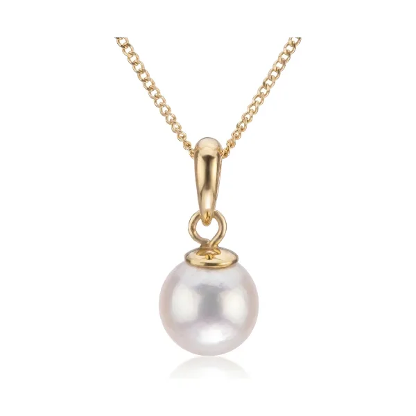 White Akoya Cultured Pearl Pendant 8.0-8.5 mm | 9ct Yellow Gold