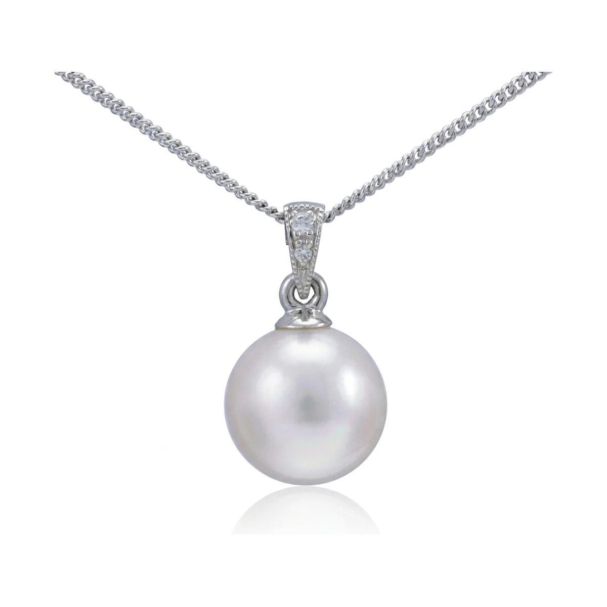 Vintage Style Akoya Pearl & Grain Set Diamond Pendant | 9ct white Gold