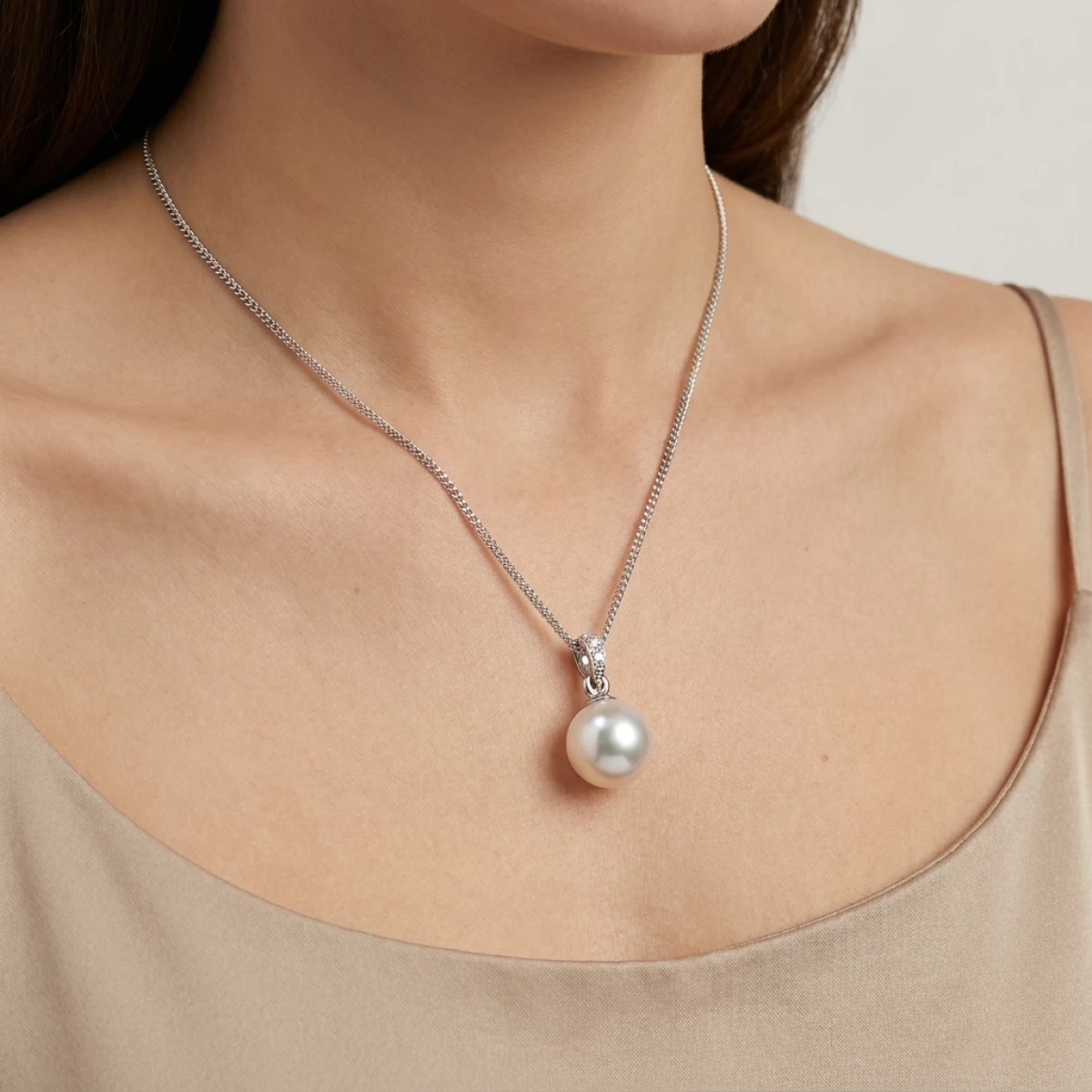 Vintage Style Akoya Pearl & Grain Set Diamond Pendant | 9ct white Gold