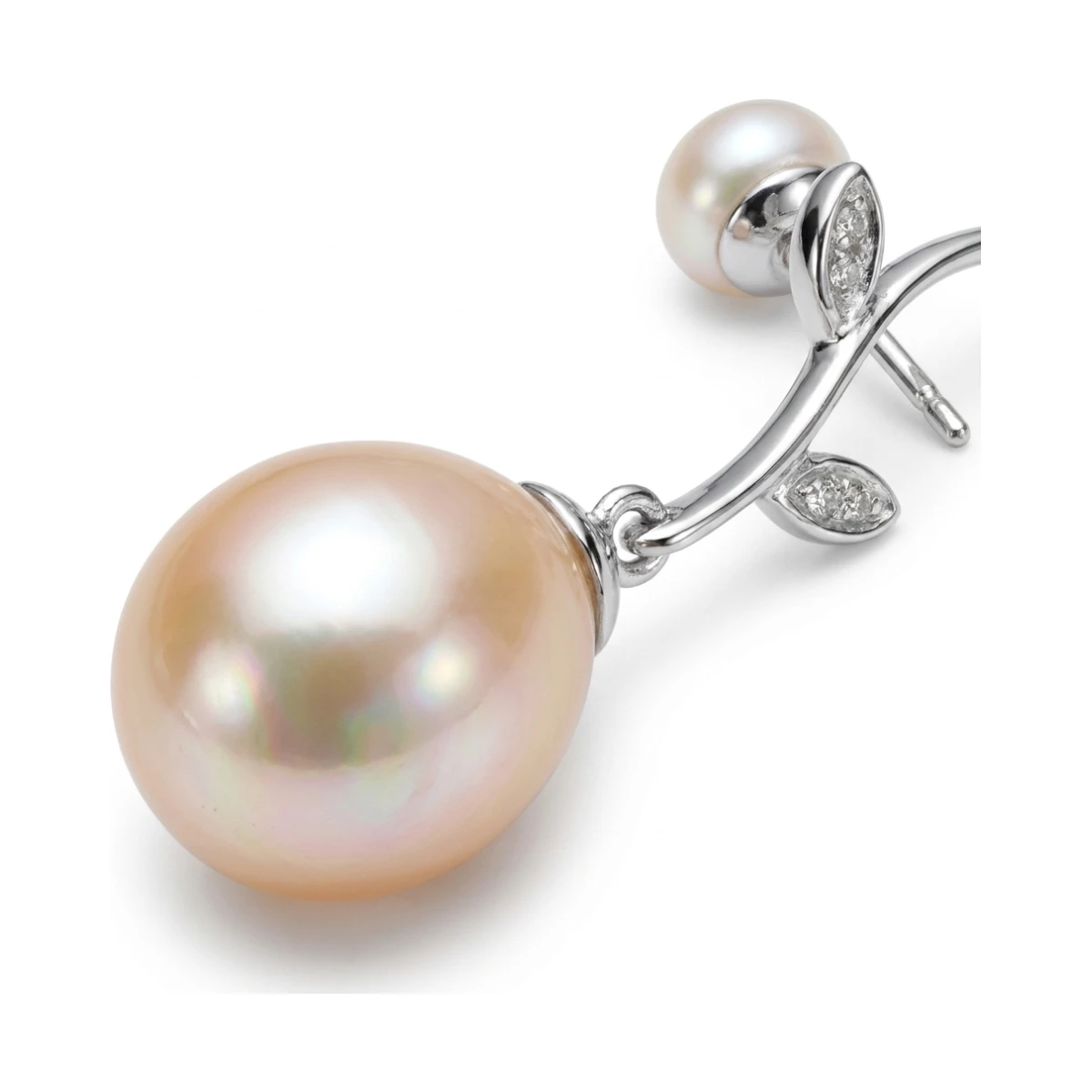 Freshwater Pearl Foliate Drop Earrings  |  9ct Gold