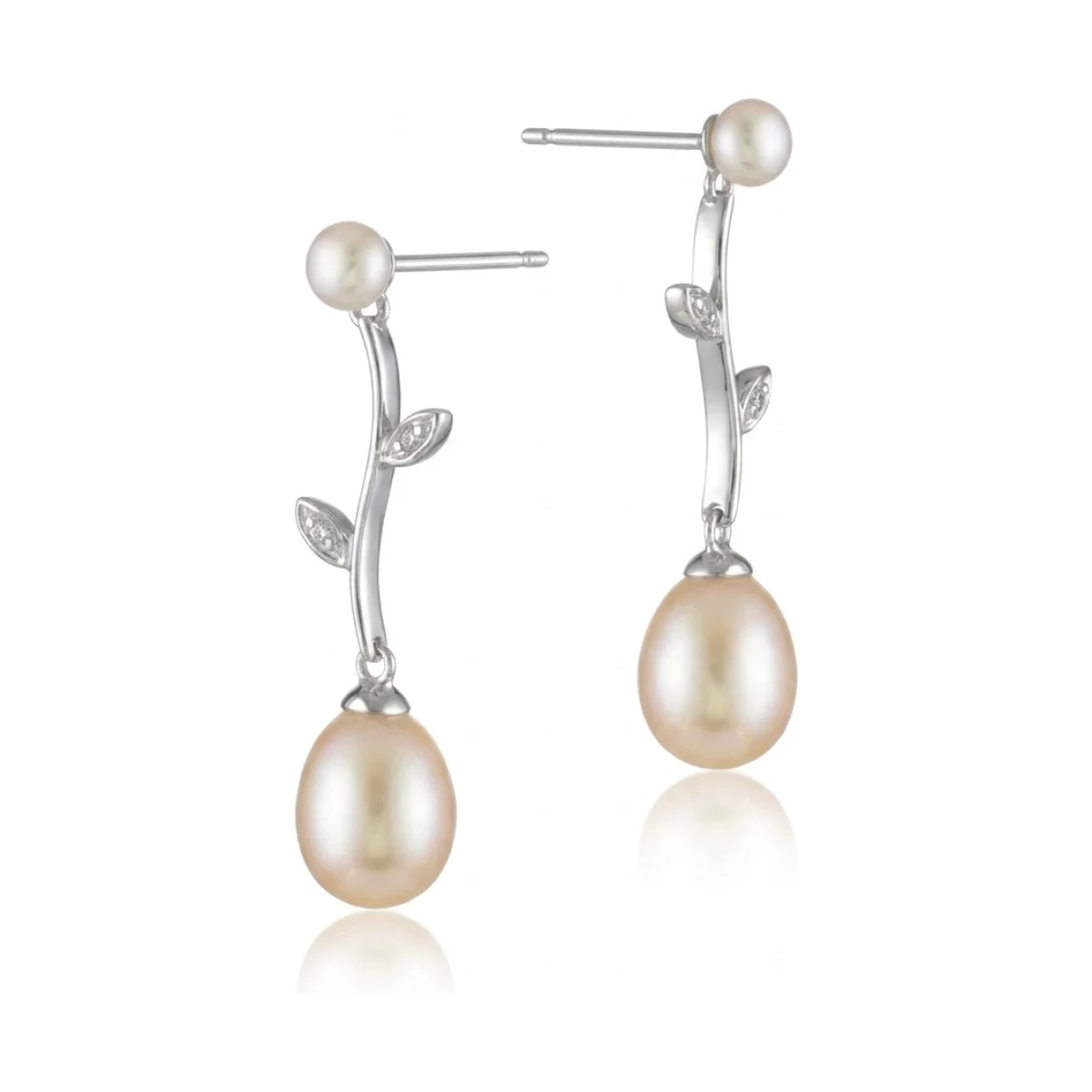 Freshwater Pearl Foliate Drop Earrings  |  9ct Gold