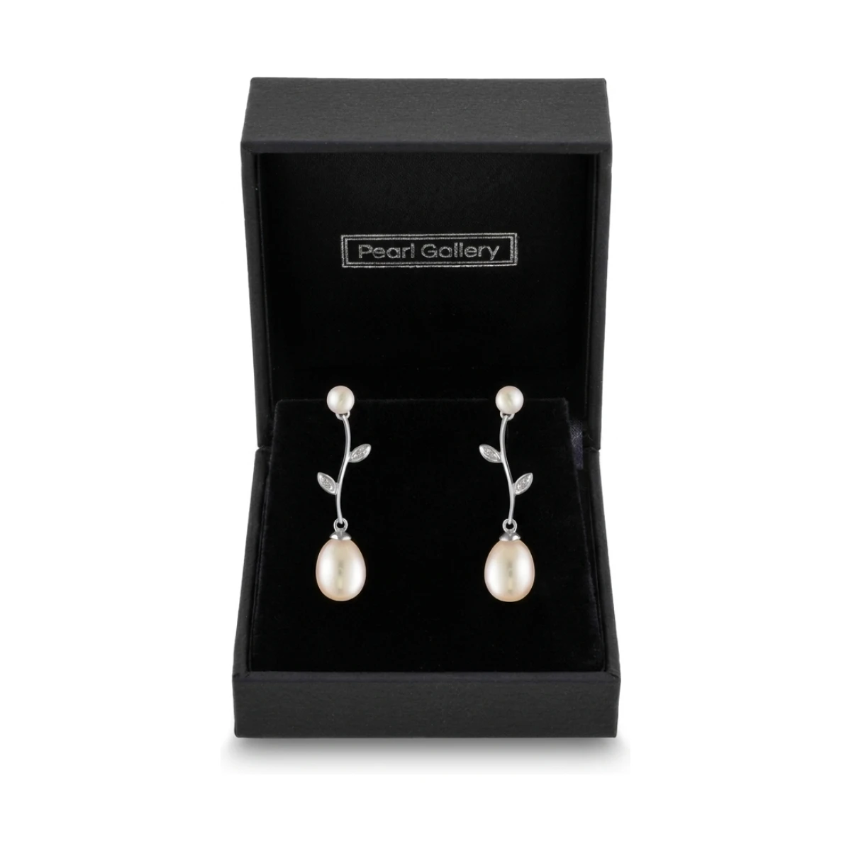 Freshwater Pearl Foliate Drop Earrings  |  9ct Gold