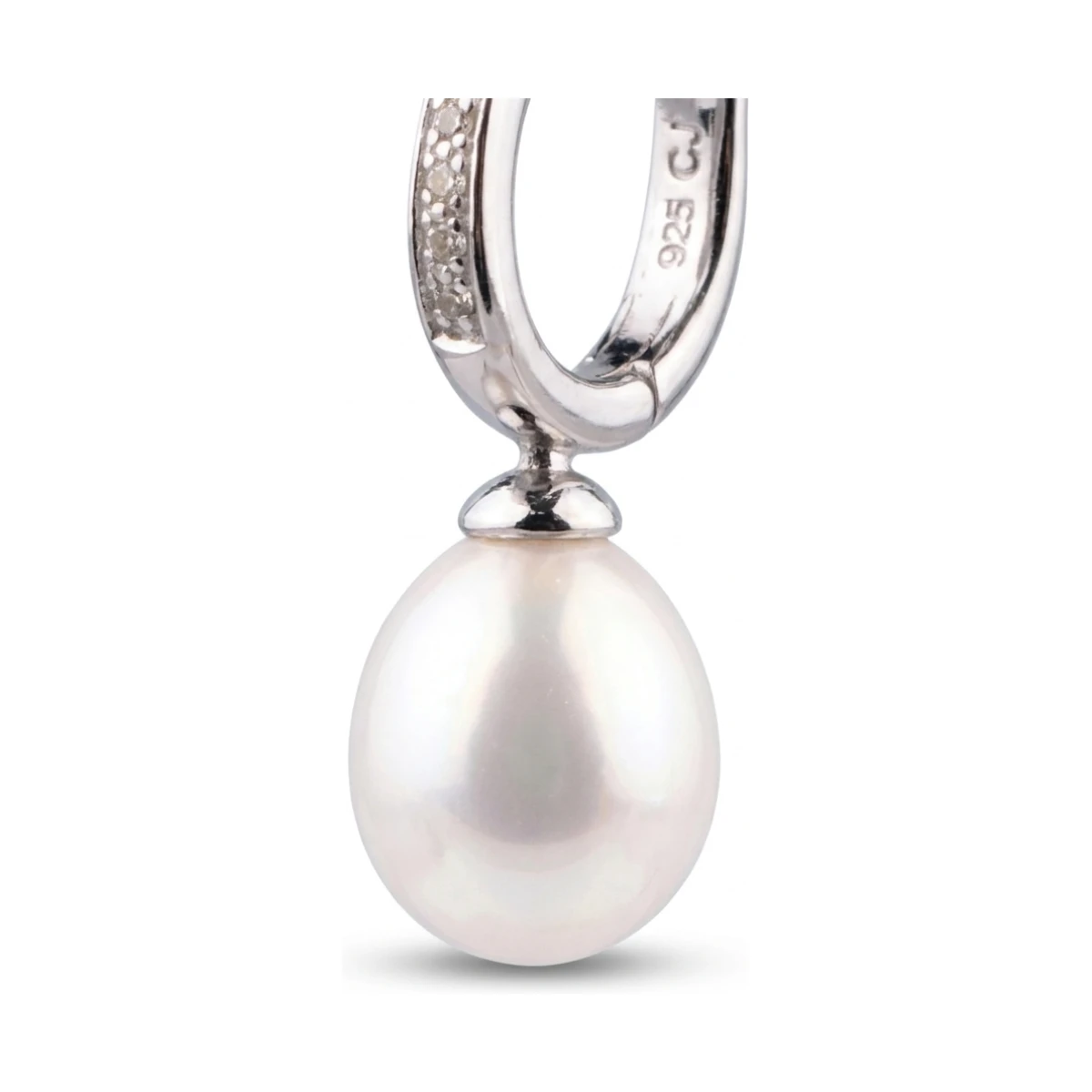 Freshwater Pearl & Cubic Zirconia Huggie Earring  |  Silver
