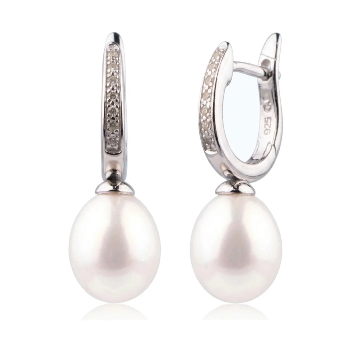 Freshwater Pearl & Cubic Zirconia Huggie Earring  |  Silver