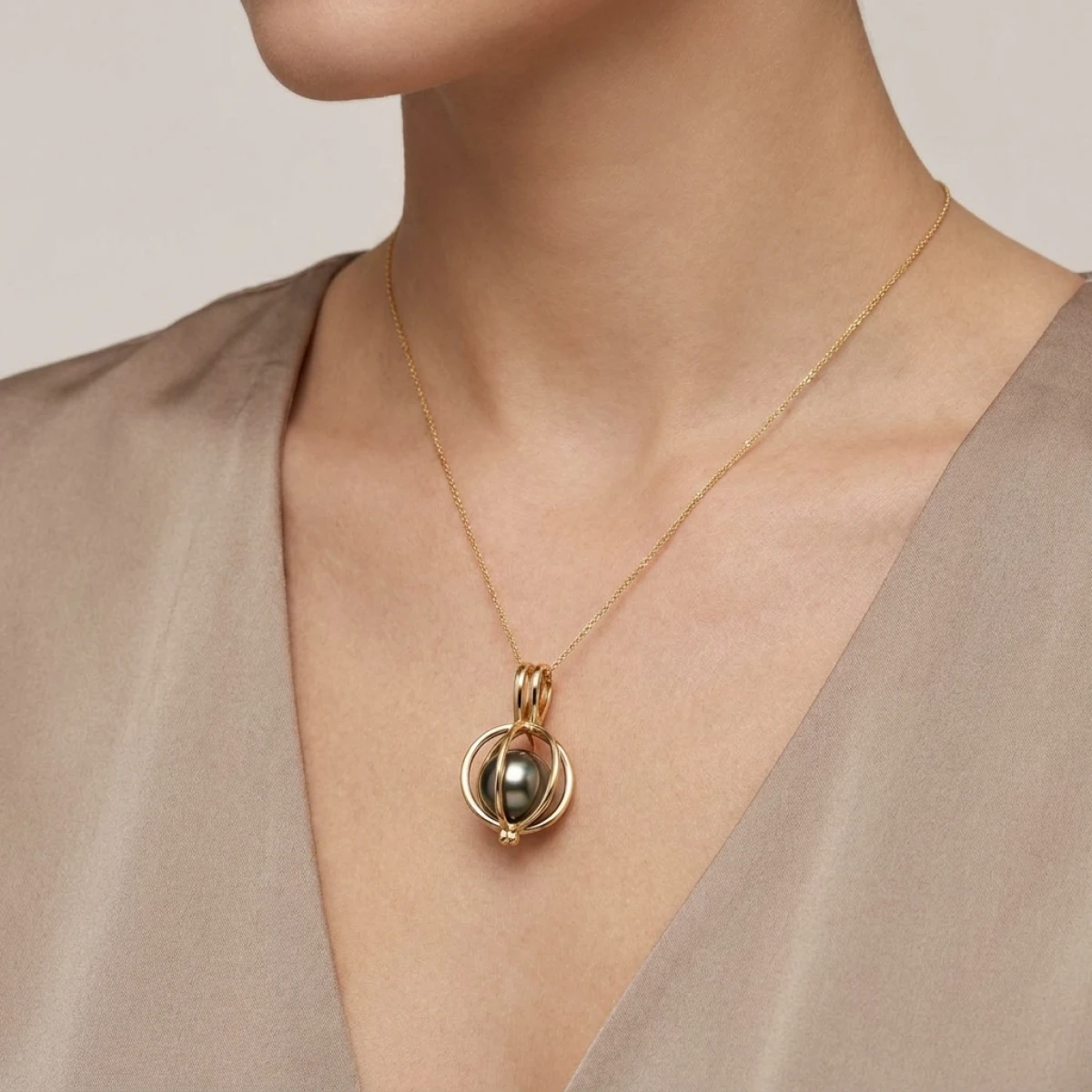 Captive Pearl Cage Pendant  |  Gold
