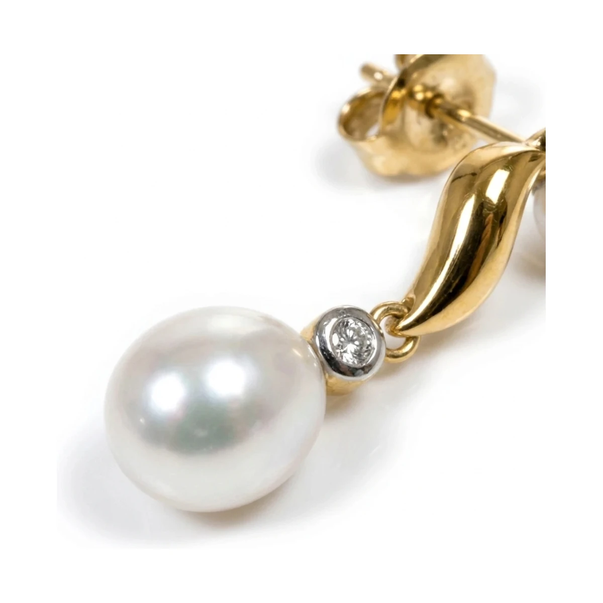Freshwater Pearl & Diamond "S" Shape Drop Earrings  |  9ct Gold