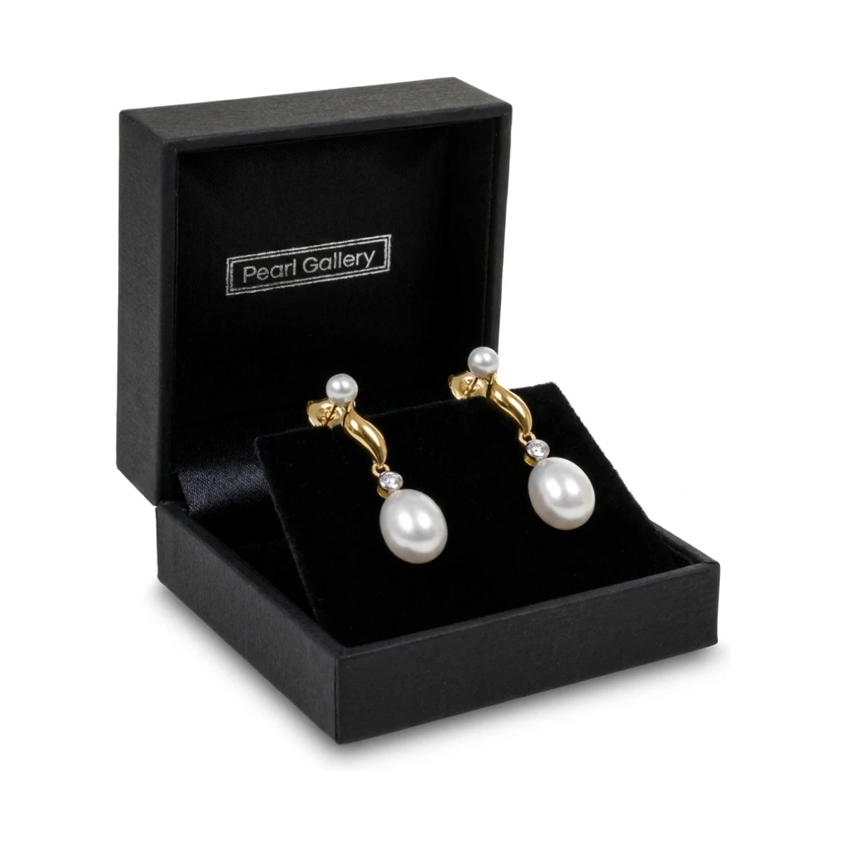 Freshwater Pearl & Diamond "S" Shape Drop Earrings  |  9ct Gold
