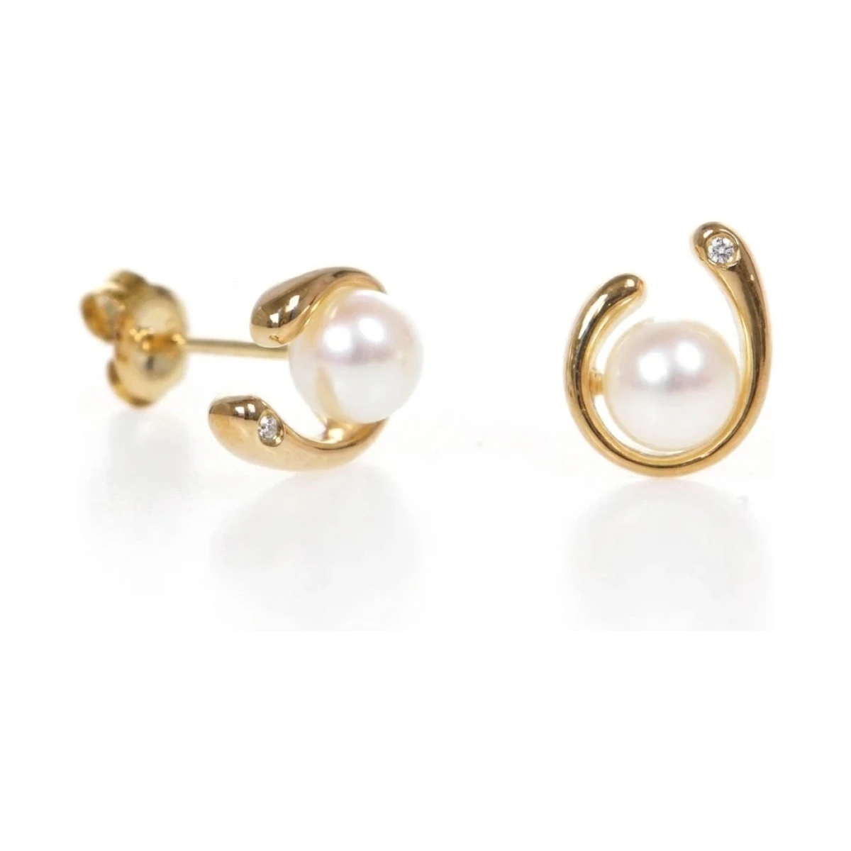 Freshwater Pearl & Diamond Loop Stud Earrings  |  9ct Gold