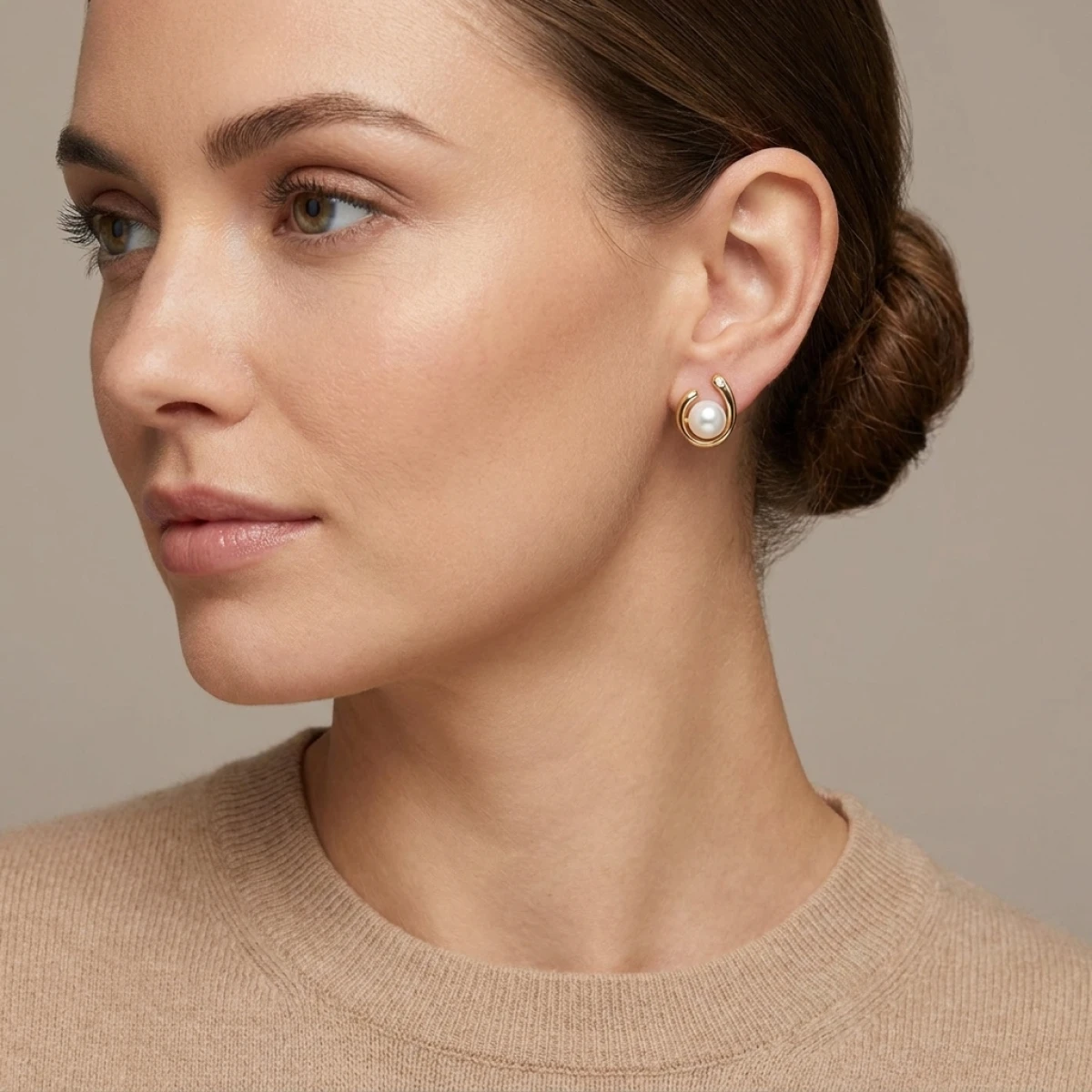 Freshwater Pearl & Diamond Loop Stud Earrings  |  9ct Gold