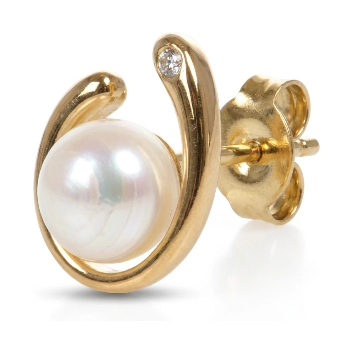 Freshwater Pearl & Diamond Loop Stud Earrings  |  9ct Gold