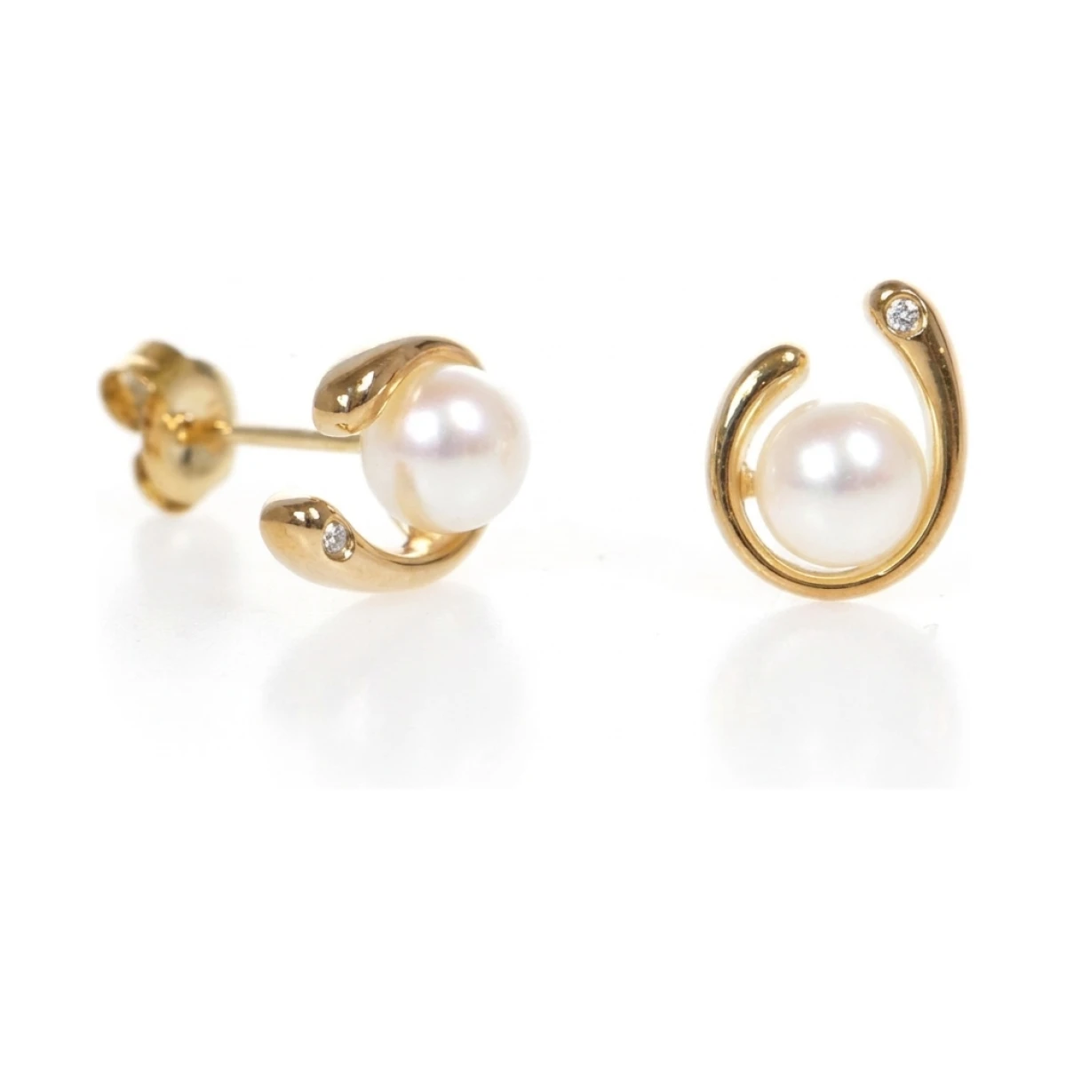 Freshwater Pearl & Diamond Loop Stud Earrings  |  9ct Gold