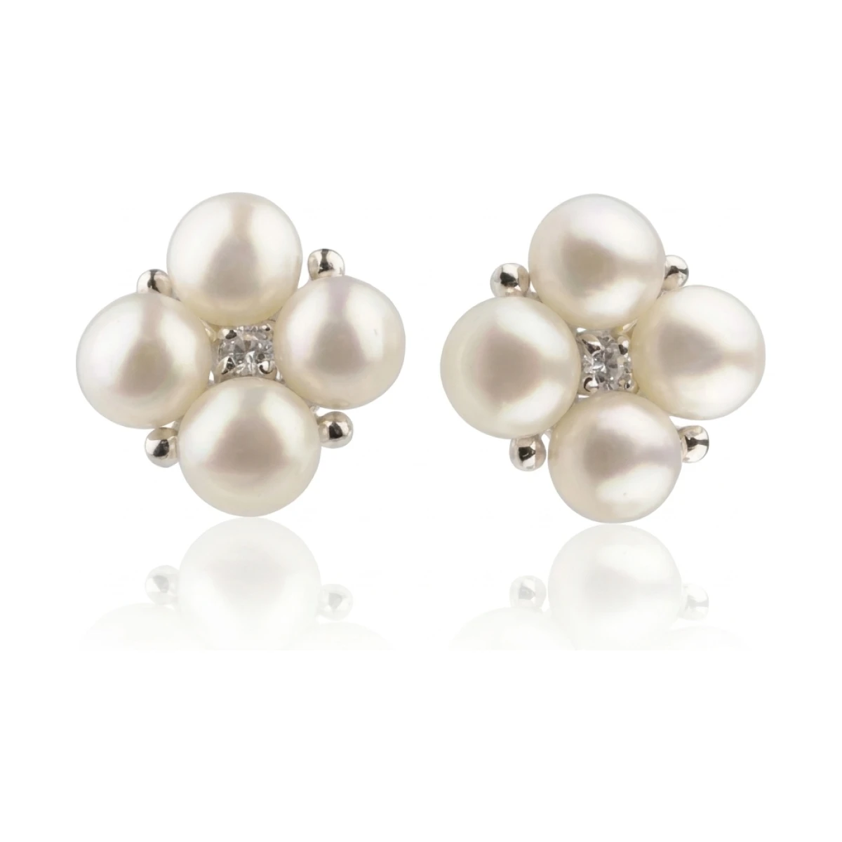 Freshwater Cultured Pearl & Cubic Zirconia Cluster Stud Earrings  |  Silver 