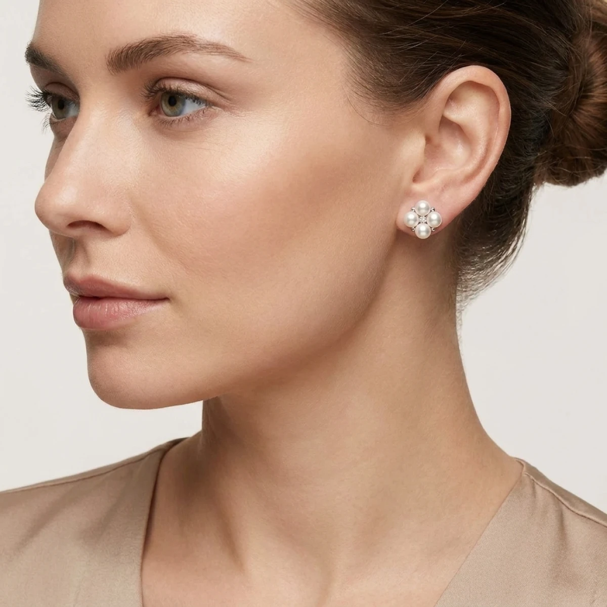 Freshwater Cultured Pearl & Cubic Zirconia Cluster Stud Earrings  |  Silver 