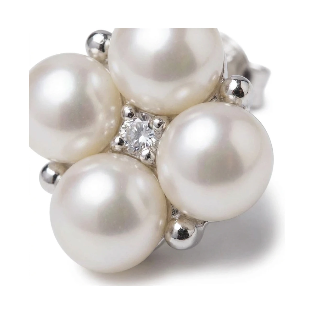 Freshwater Cultured Pearl & Cubic Zirconia Cluster Stud Earrings  |  Silver 