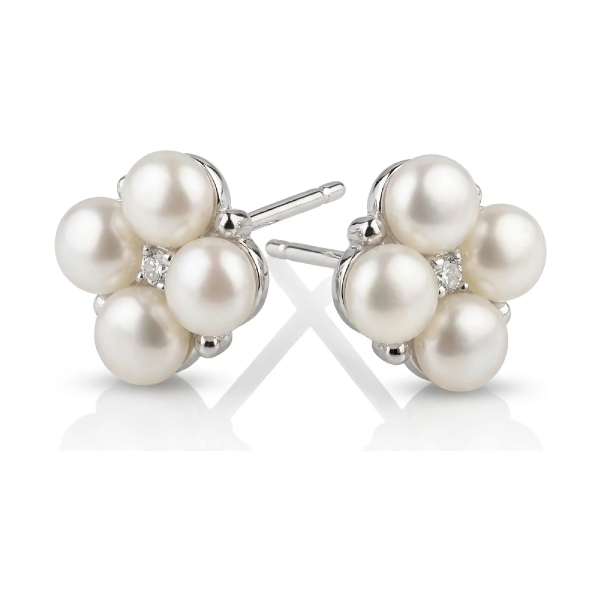 Freshwater Cultured Pearl & Cubic Zirconia Cluster Stud Earrings  |  Silver 