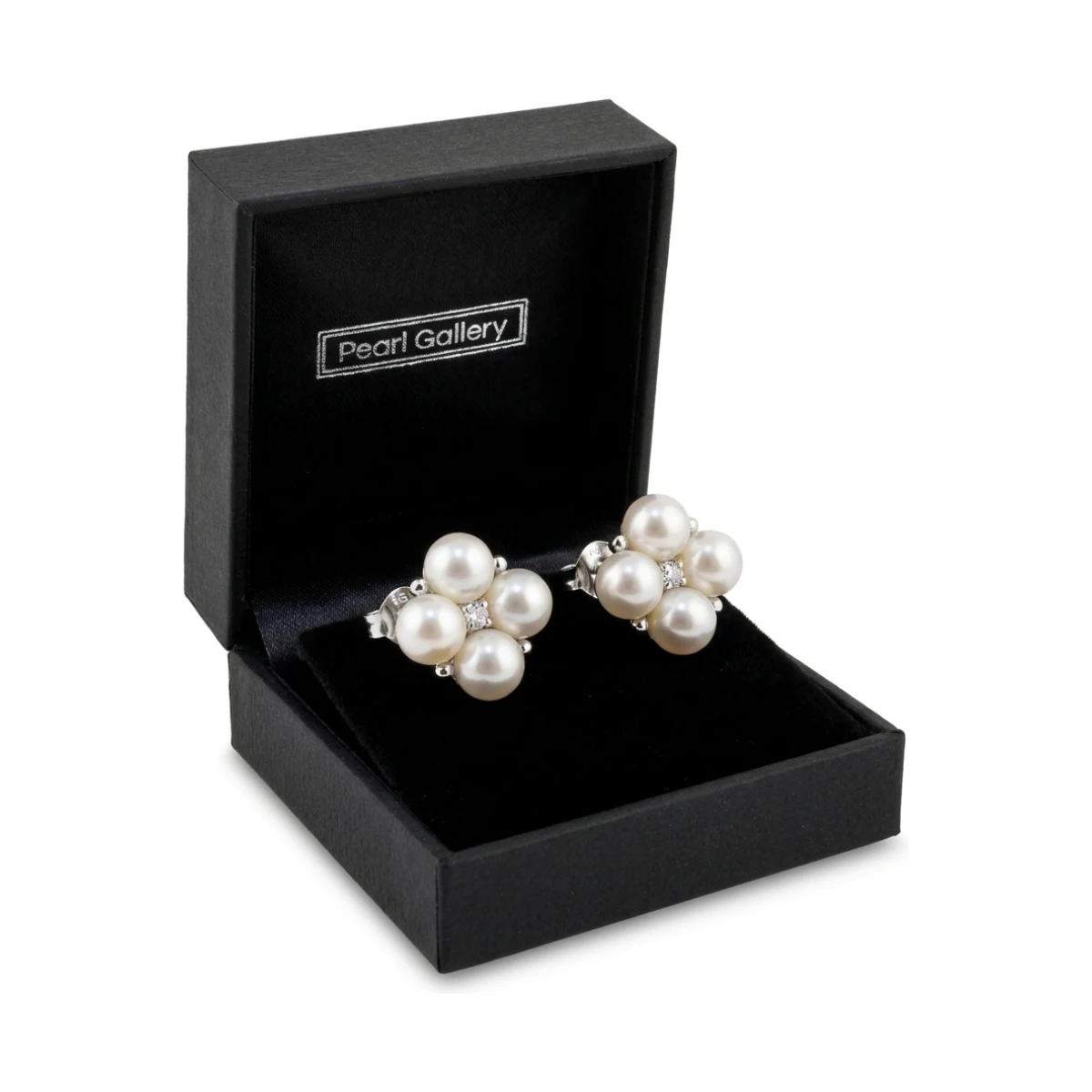 Freshwater Cultured Pearl & Cubic Zirconia Cluster Stud Earrings  |  Silver 
