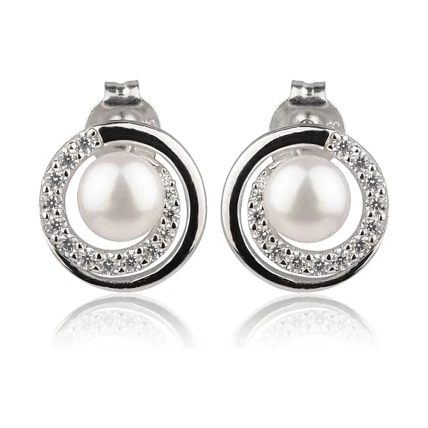  Freshwater Cultured Pearl & Cubic Zirconia Spiral Stud Earrings  |  Silver