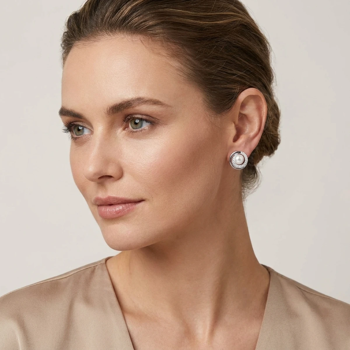  Freshwater Cultured Pearl & Cubic Zirconia Spiral Stud Earrings  |  Silver