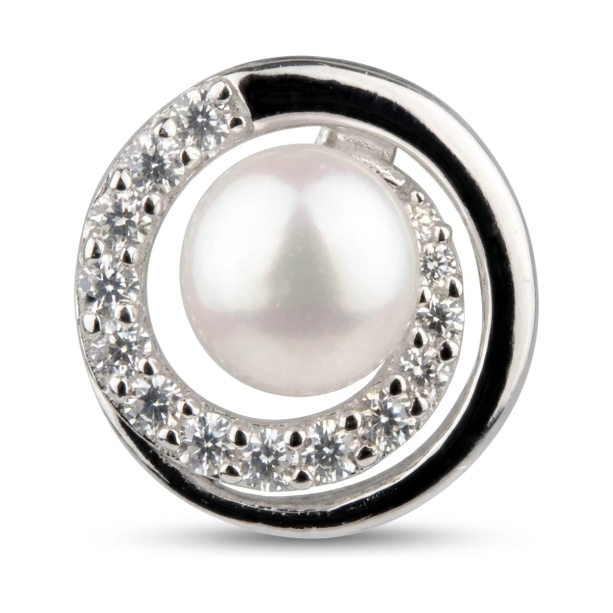  Freshwater Cultured Pearl & Cubic Zirconia Spiral Stud Earrings  |  Silver