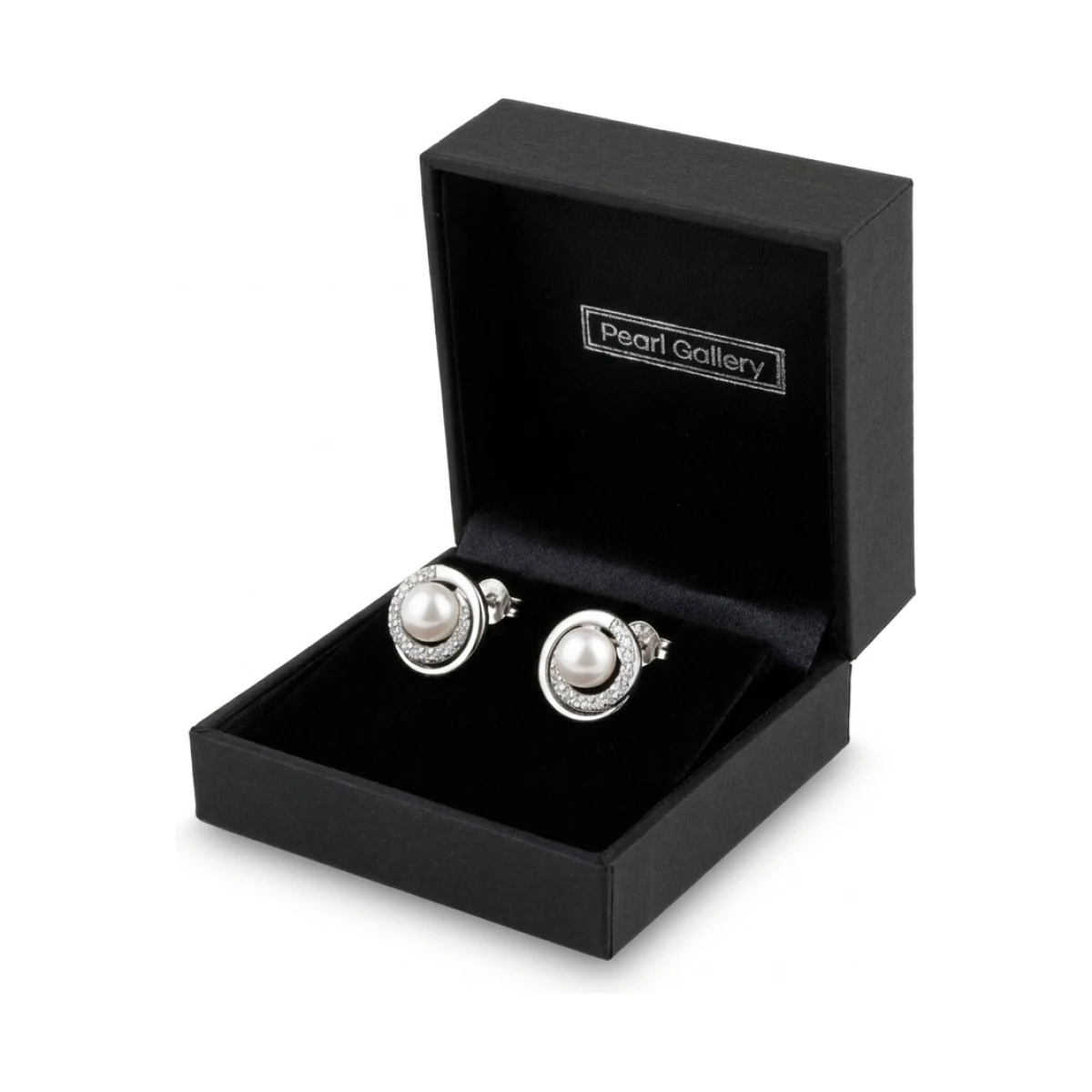  Freshwater Cultured Pearl & Cubic Zirconia Spiral Stud Earrings  |  Silver