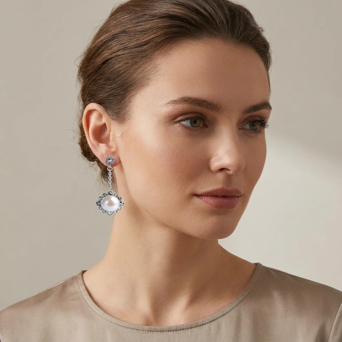 Freshwater Cultured Pearl & Marcasite Drop Earrings  |  Silver 