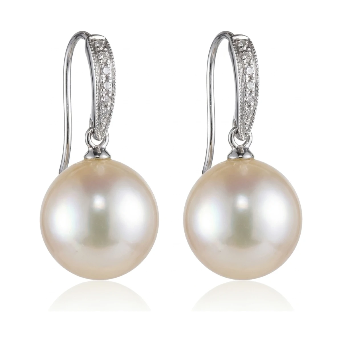 Dainty Vintage Style Freshwater Pearl & Diamond Earrings  |  18ct White Gold