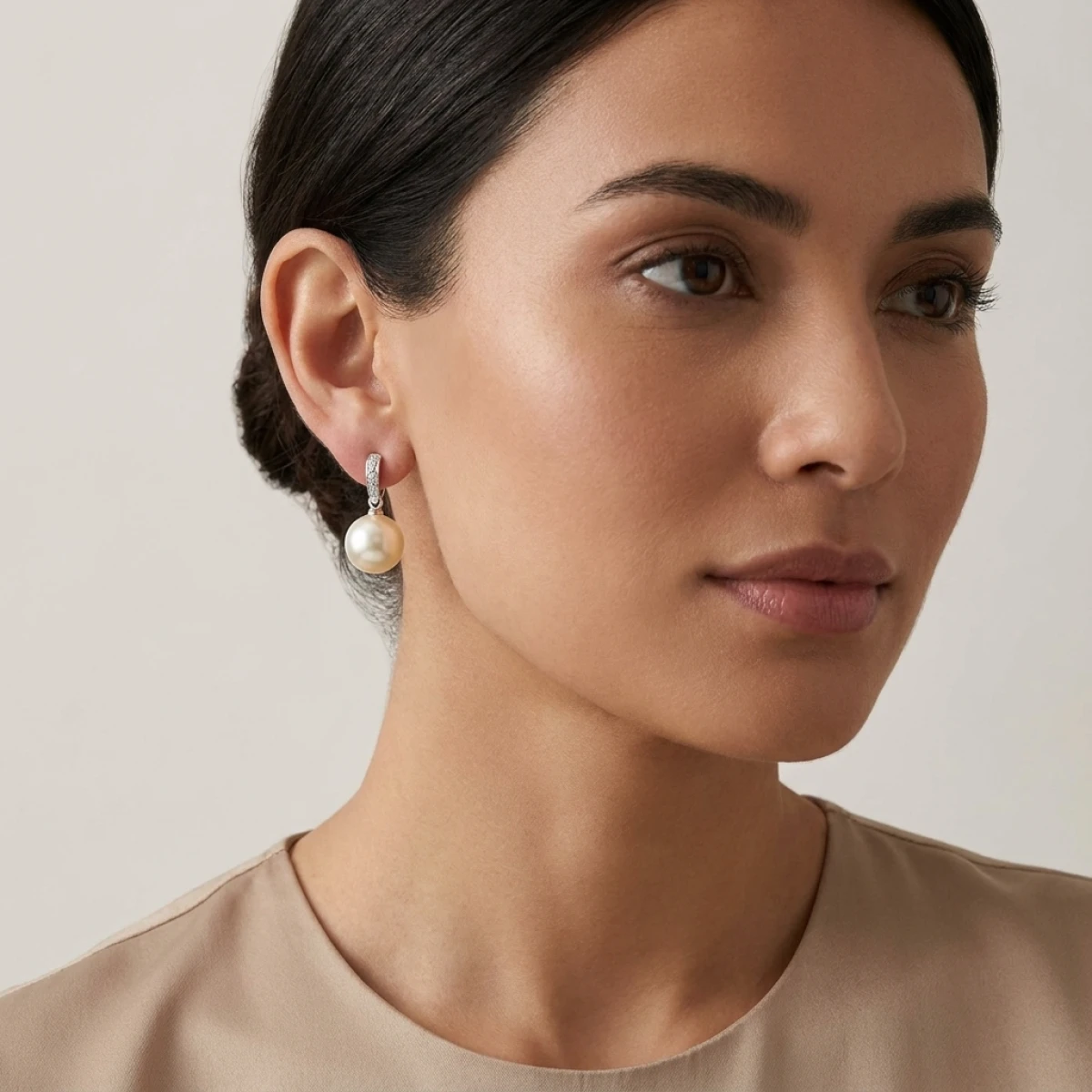 Dainty Vintage Style Freshwater Pearl & Diamond Earrings  |  18ct White Gold