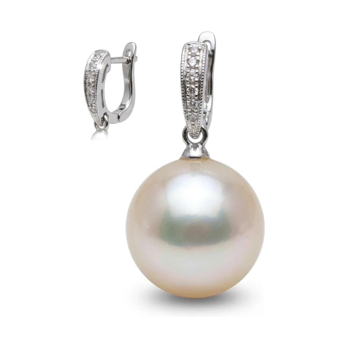 Dainty Vintage Style Freshwater Pearl & Diamond Earrings  |  18ct White Gold