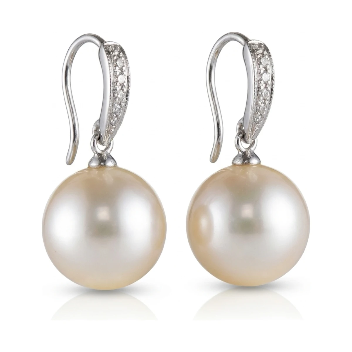 Dainty Vintage Style Freshwater Pearl & Diamond Earrings  |  18ct White Gold
