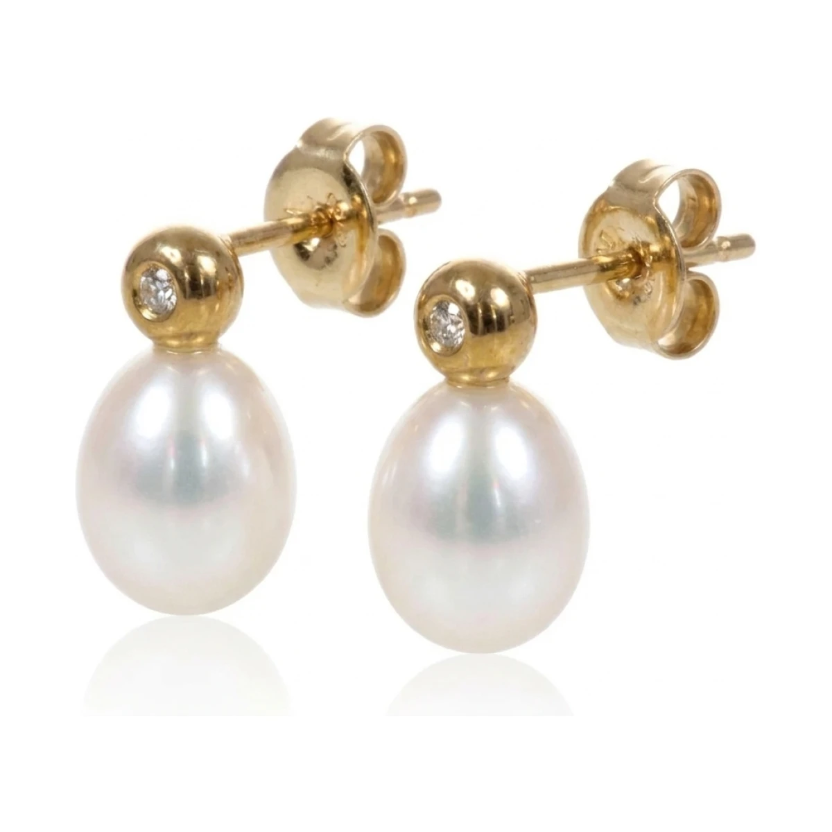 Simple Freshwater Pearl and Diamond Earrings  |  9ct Gold