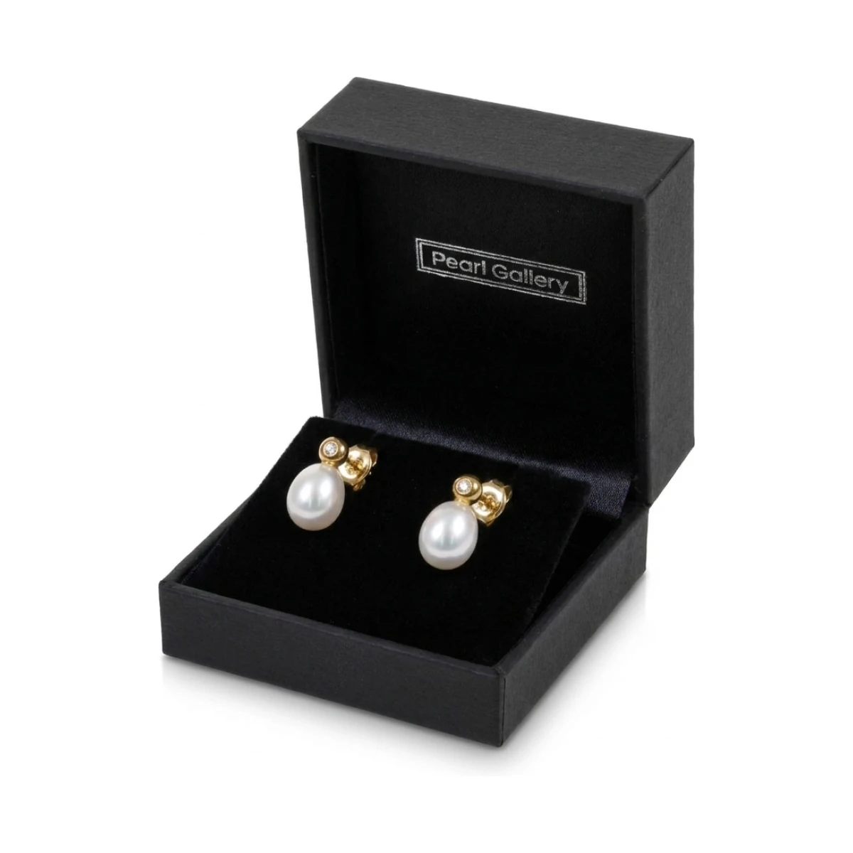 Simple Freshwater Pearl and Diamond Earrings  |  9ct Gold