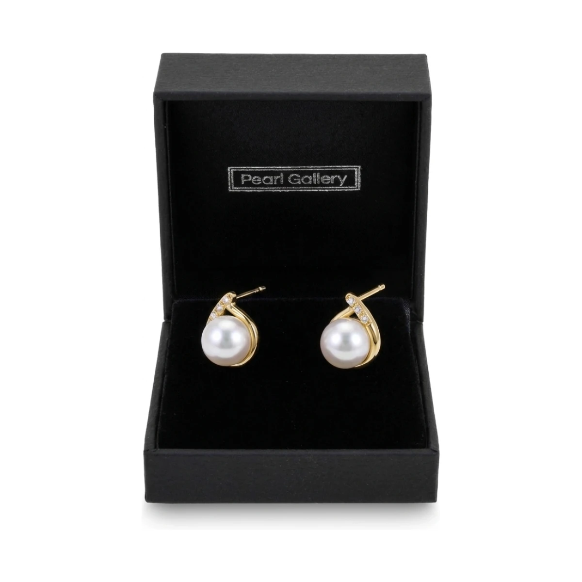 Freshwater Pearl & Diamond Crossover Dainty Stud Earrings  |  9ct Gold