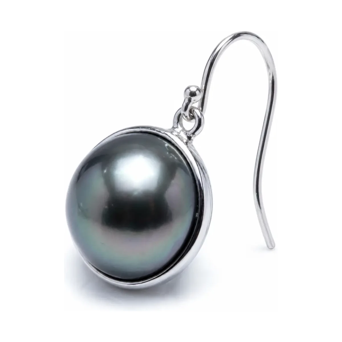 Tahitian Pearl Drop Hook Earrings  |  Silver 